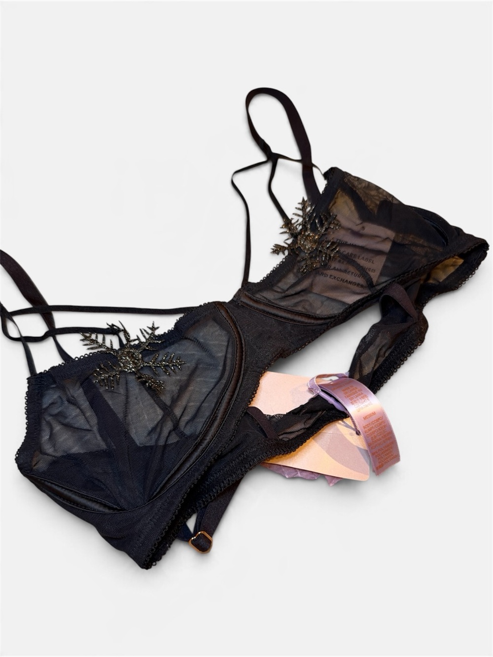 Savage x Fenty Snowflake Bra Black Mesh Half Cup Ultra Sexy Medium Lingerie NEW
